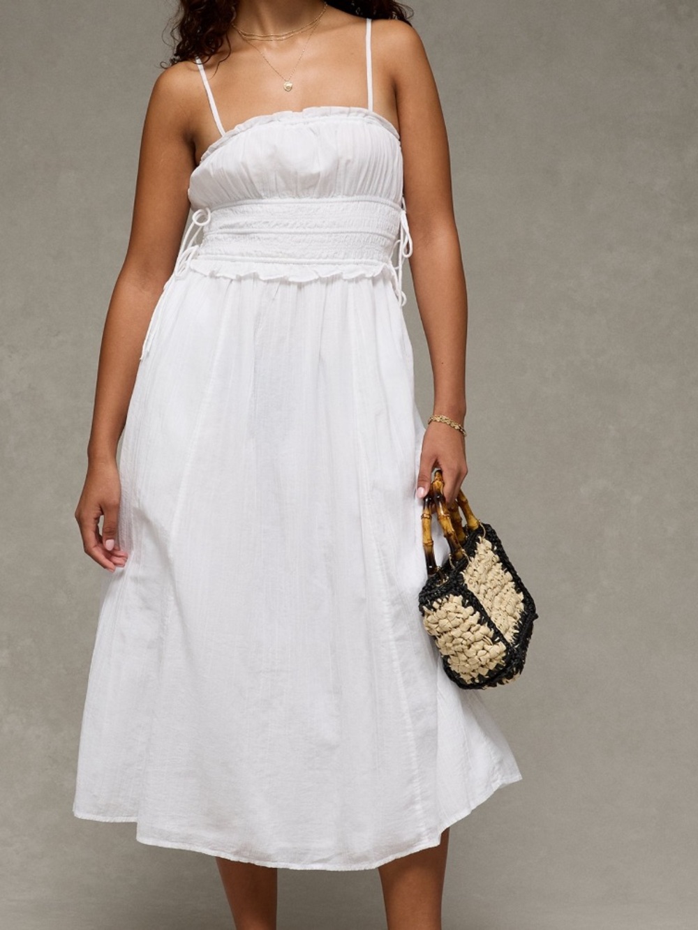 American Eagle Outfitters XXS midi dress with side tie details.